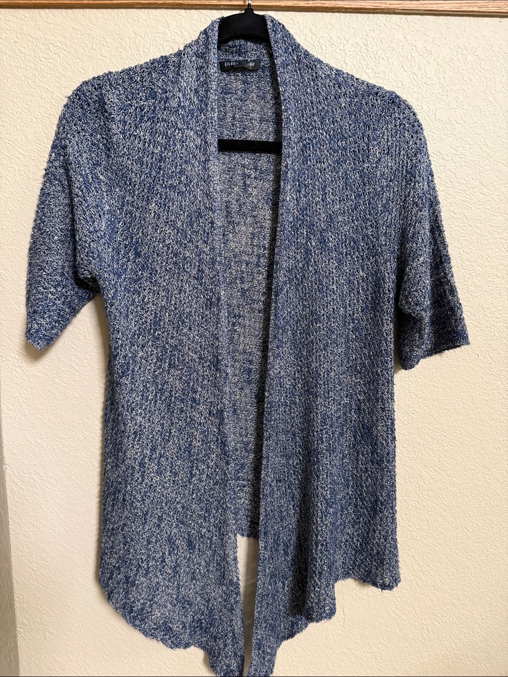 Eileen Fisher Heathered Blue Open-Front Short Sleeve Cardigan